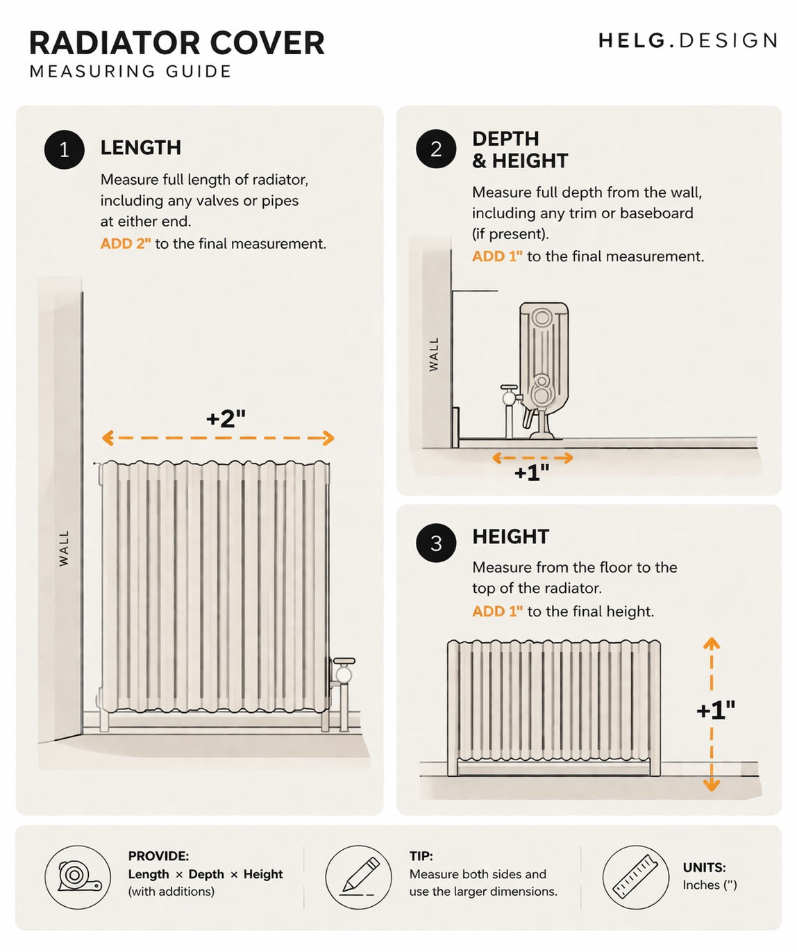 Helg Design Radiator cover MDF Measuring Guide